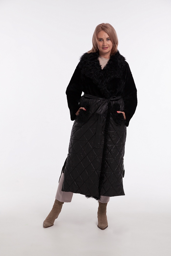 Комбинированное пальто с отделкой мехом овчины | Capitol