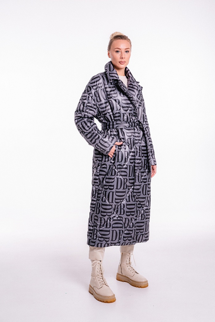 Пальто женское текстильное с оригинальным принтом в цвете антрацит | Capitol