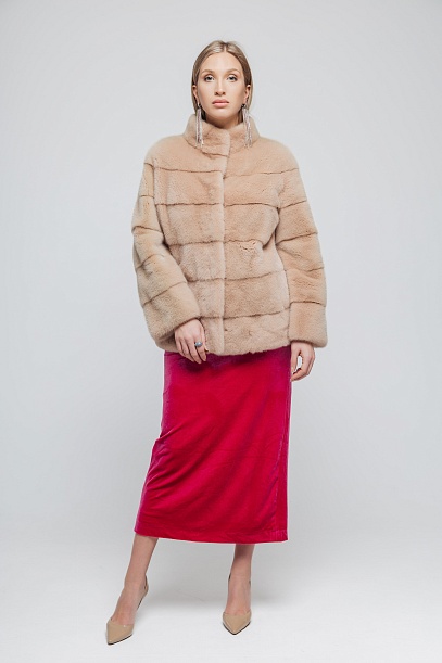 Куртка женская меховая 100% мех норки воротник стойка в розовом цвете | Capitol