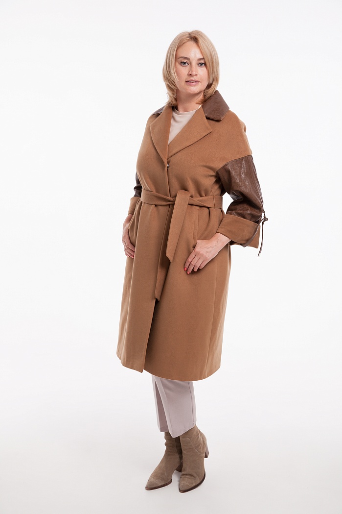 Комбинированное пальто из кашемира с акцентными руковами | Capitol