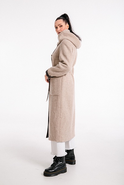 Двухстороннее пальто из кашемира с капюшоном в бежевом оттенке | Capitol