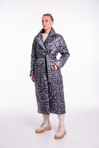 Пальто женское текстильное с оригинальным принтом в цвете антрацит | Capitol