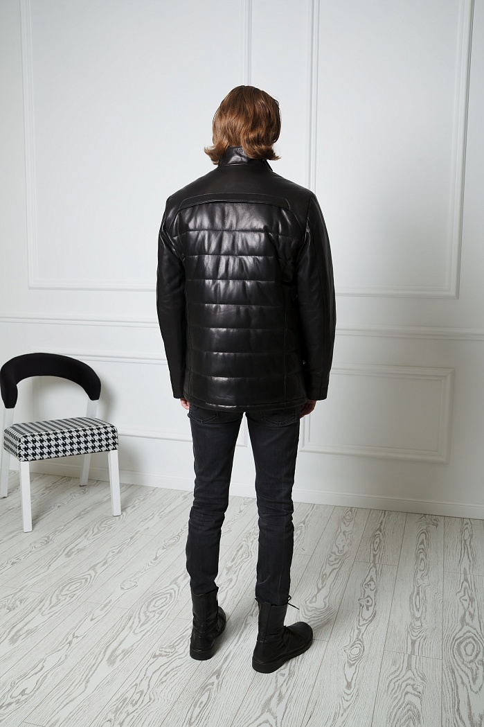 Стеганая мужская куртка из натуральной кожи в черном оттенке | Capitol