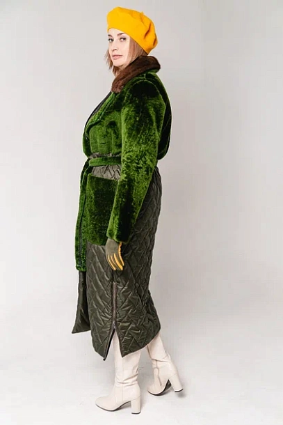 Пальто женское из натурального меха овчины отделка мех норки | Capitol